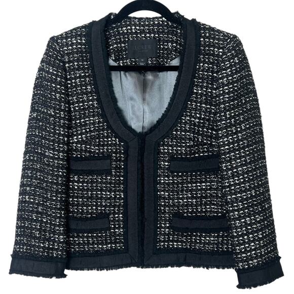 J.Crew Collection Cropped Black Shimmer Tweed Jacket 3/4 Sleeves Size 10 - Picture 1 of 10